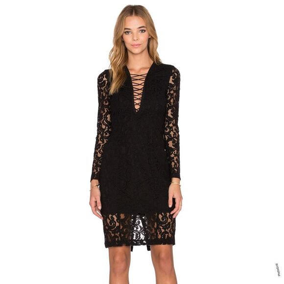 Revolve Bardot Jenner Black Lace Dress Long Sleeve 4/XS NEW - Picture 1 of 11